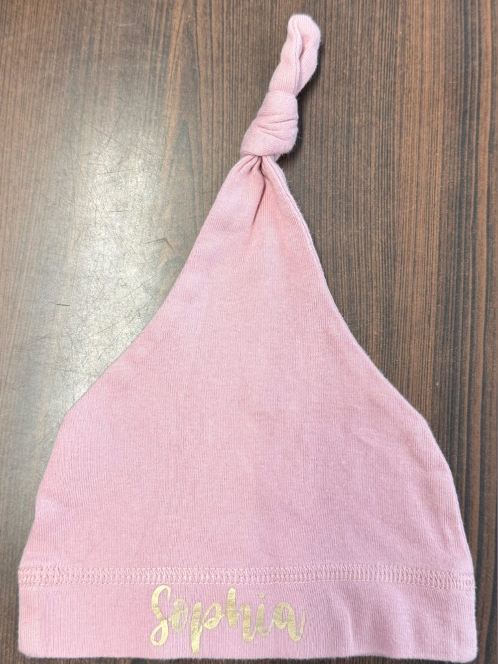 Gerber Pink Knot Top Baby Hat with Gold Name Print